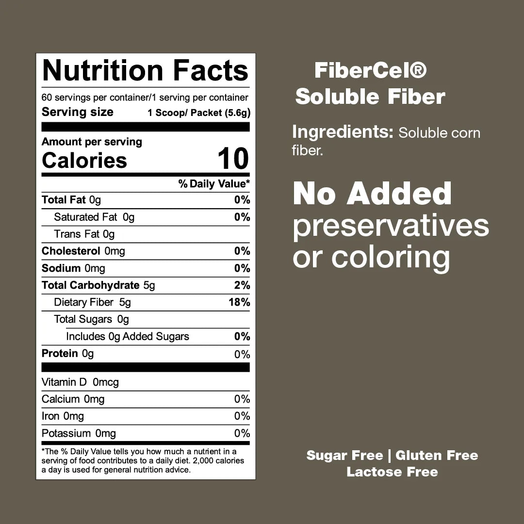 FiberCel powdered fiber supplement facts panel