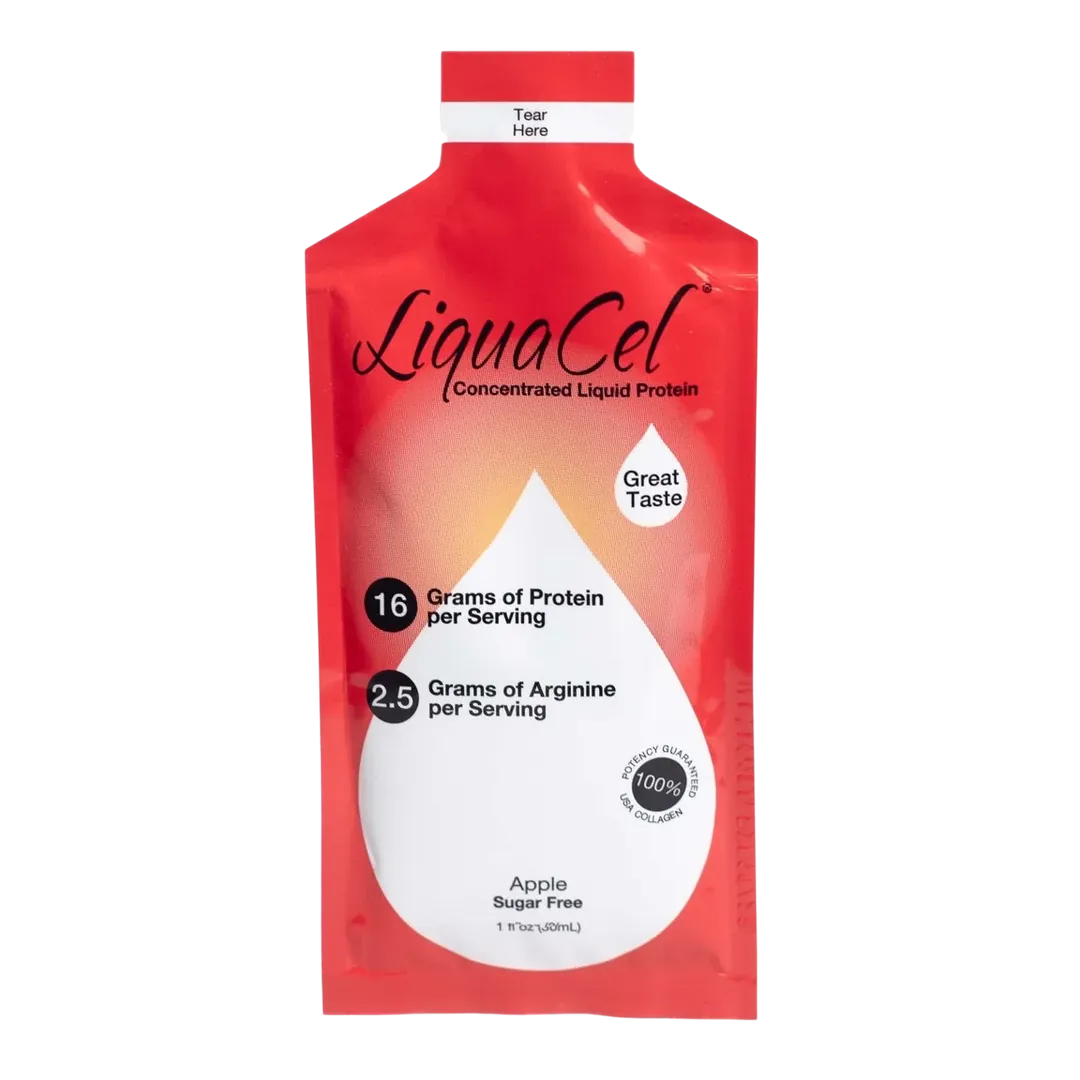 LiquaCel liquid protein single-serve 1 oz packet in Apple flavor
