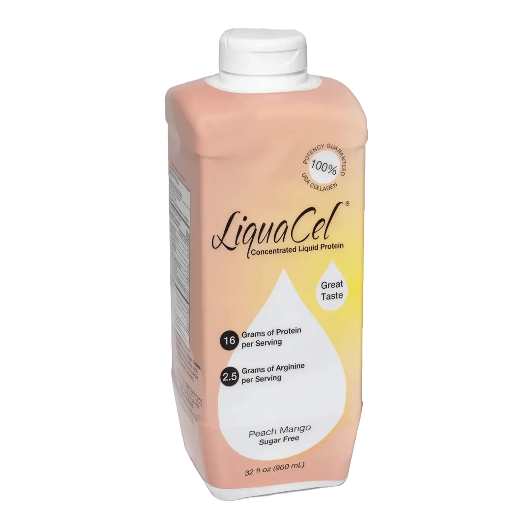 LiquaCel liquid protein 32 oz bottle in Peach Mango flavor