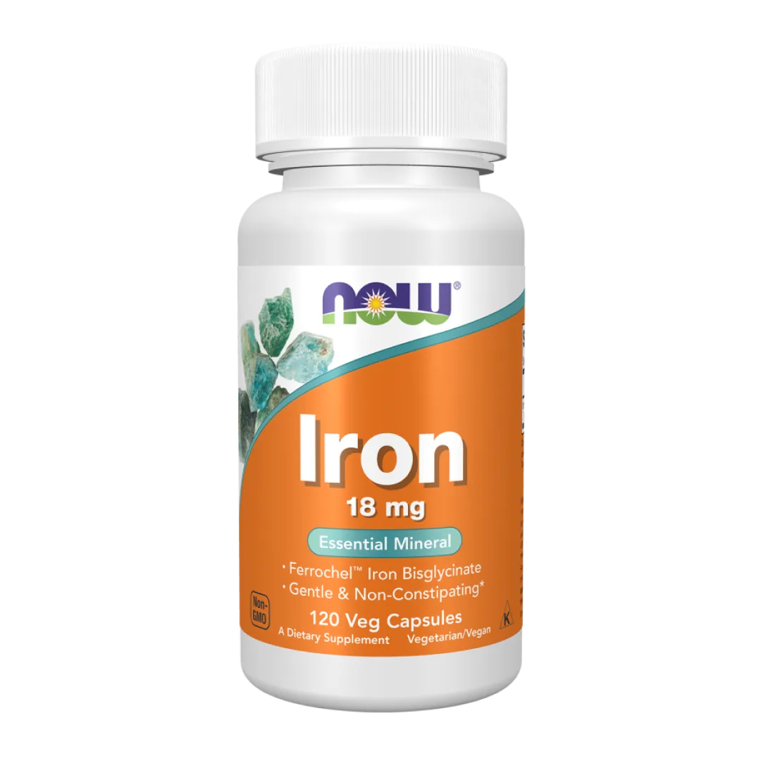 NOW Iron 18 mg vegetarian capsules, 120 count bottle