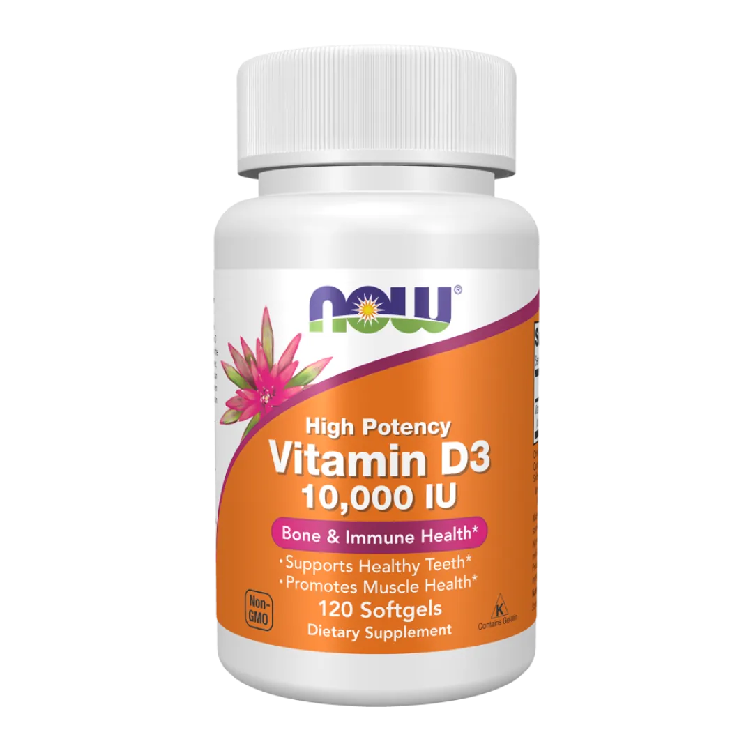 NOW Vitamin D-3 10,000 IU softgels, 120 count bottle