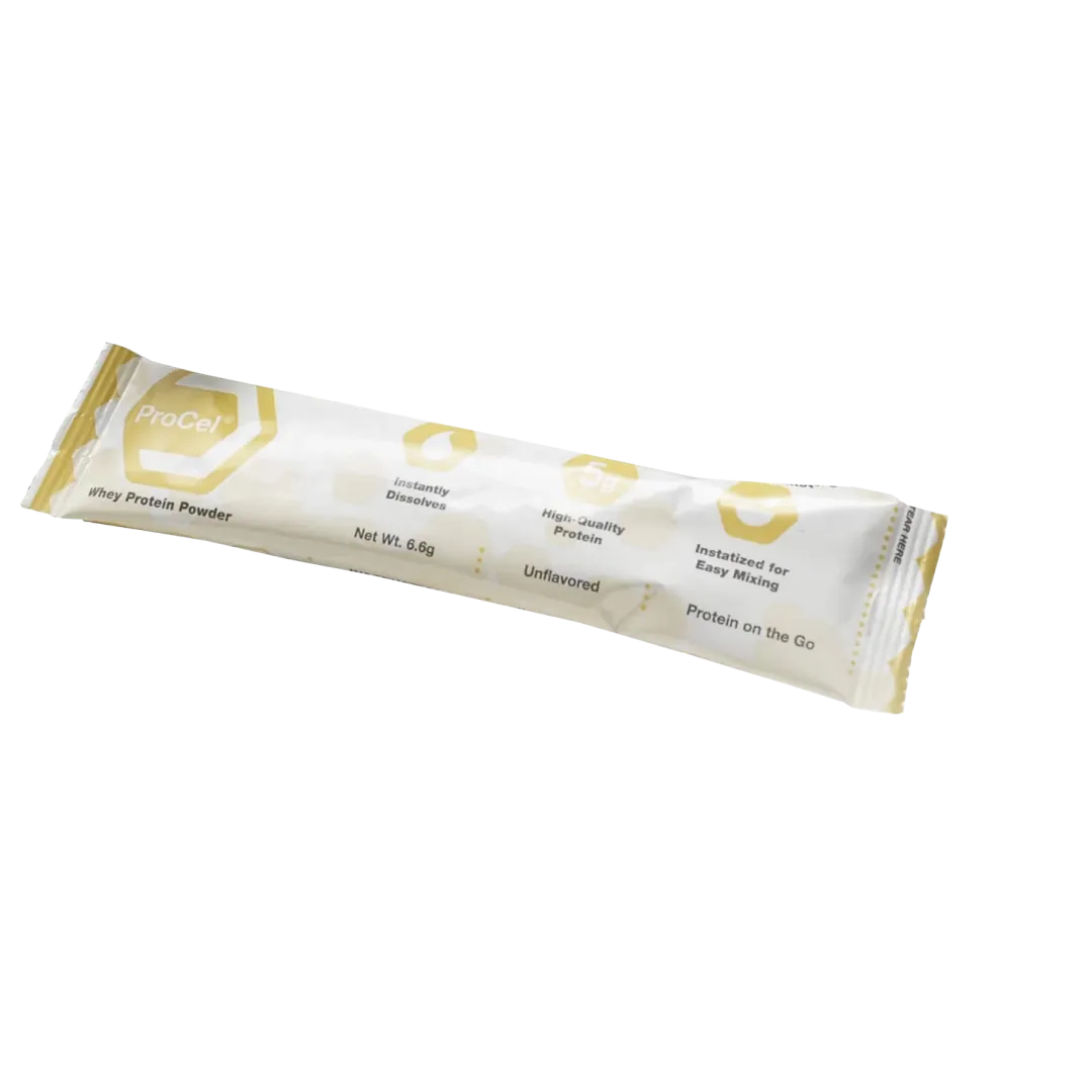 ProCel unflavored whey protein single-serve packet