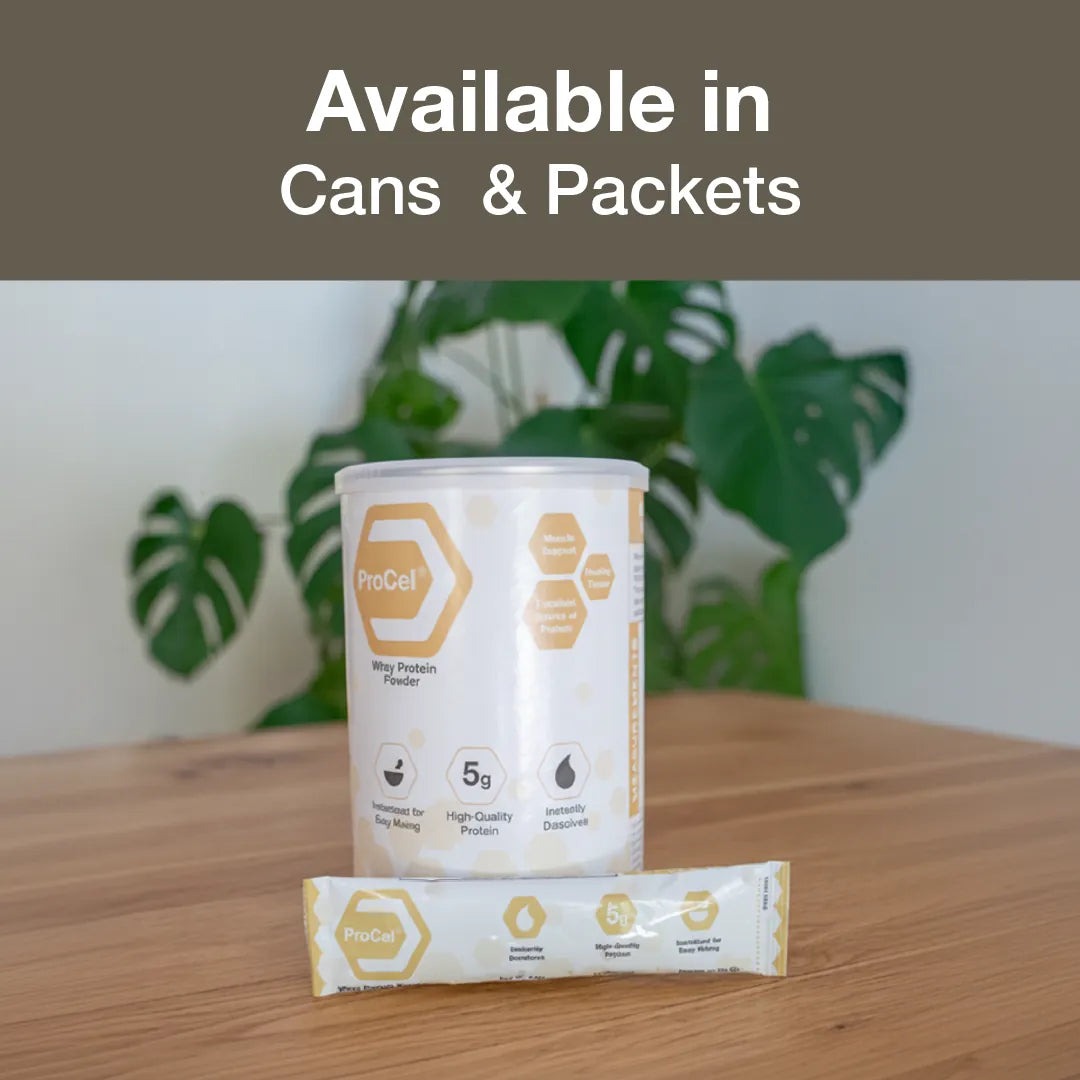 ProCel whey protein available in cans and single-serve packets