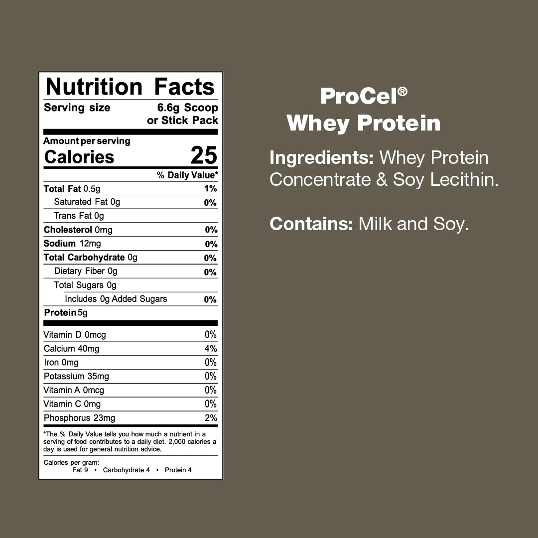 ProCel Protein | Unflavored | 6.6g Packets | 25 Count Supplement Facts