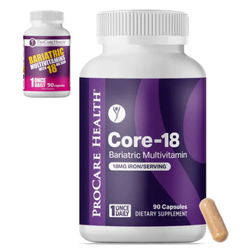 Core-18 Bariatric Multivitamin Capsule bottle in new packaging next to smaller bottle with old packaging