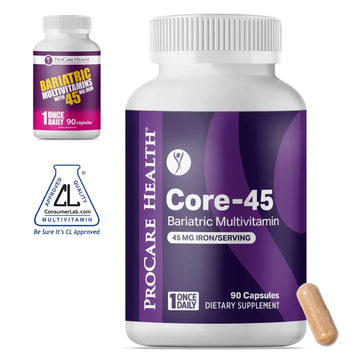 Two bottles of ProCare Health Core-45 Bariatric Multivitamin on a white background