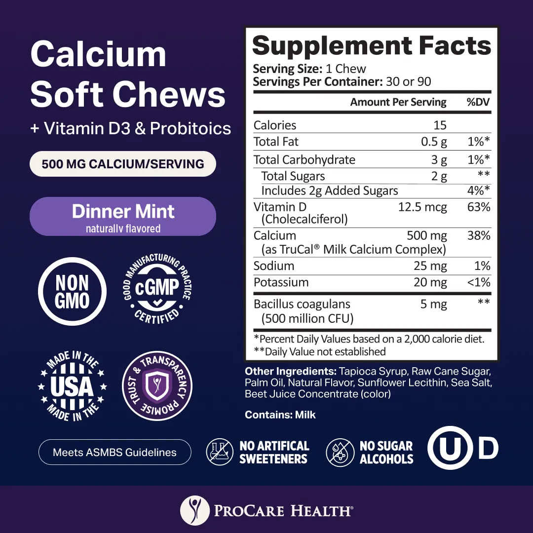 Calcium Soft Chew | Dinner Mint Supplement Facts