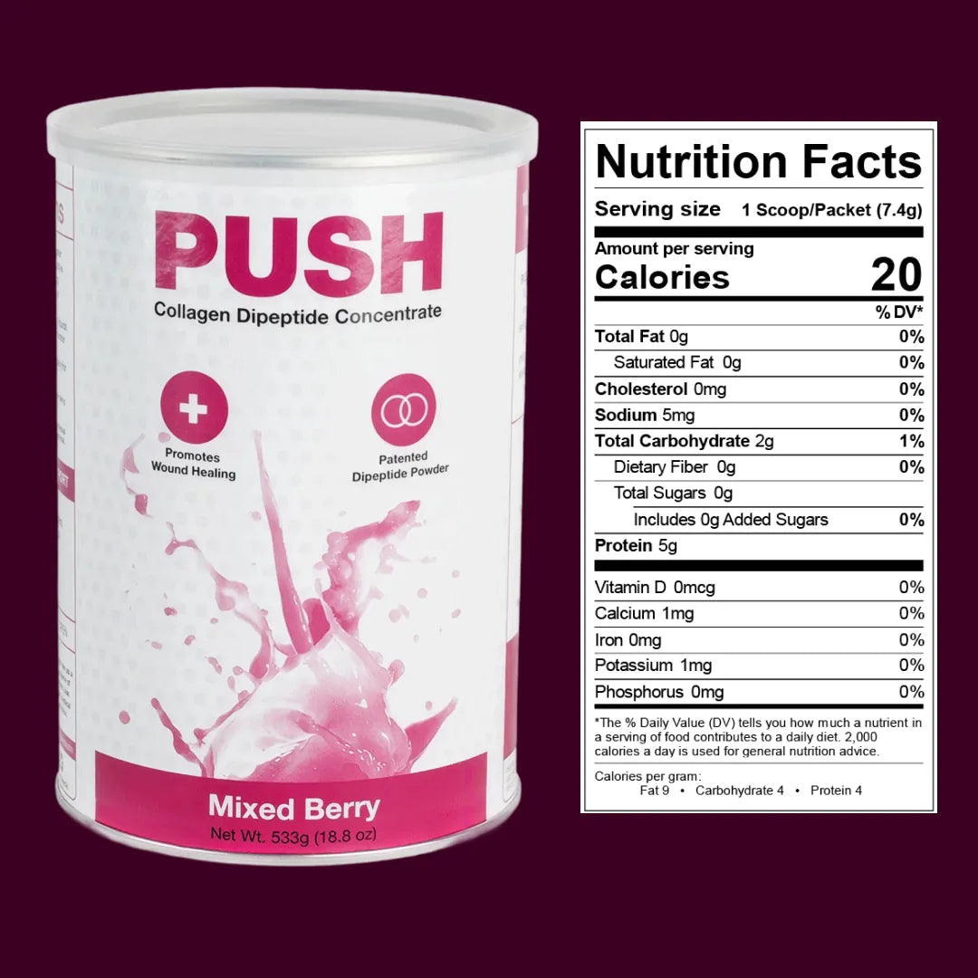 PUSH Collagen Dipeptide Concentrate Mixed Berry supplement facts panel