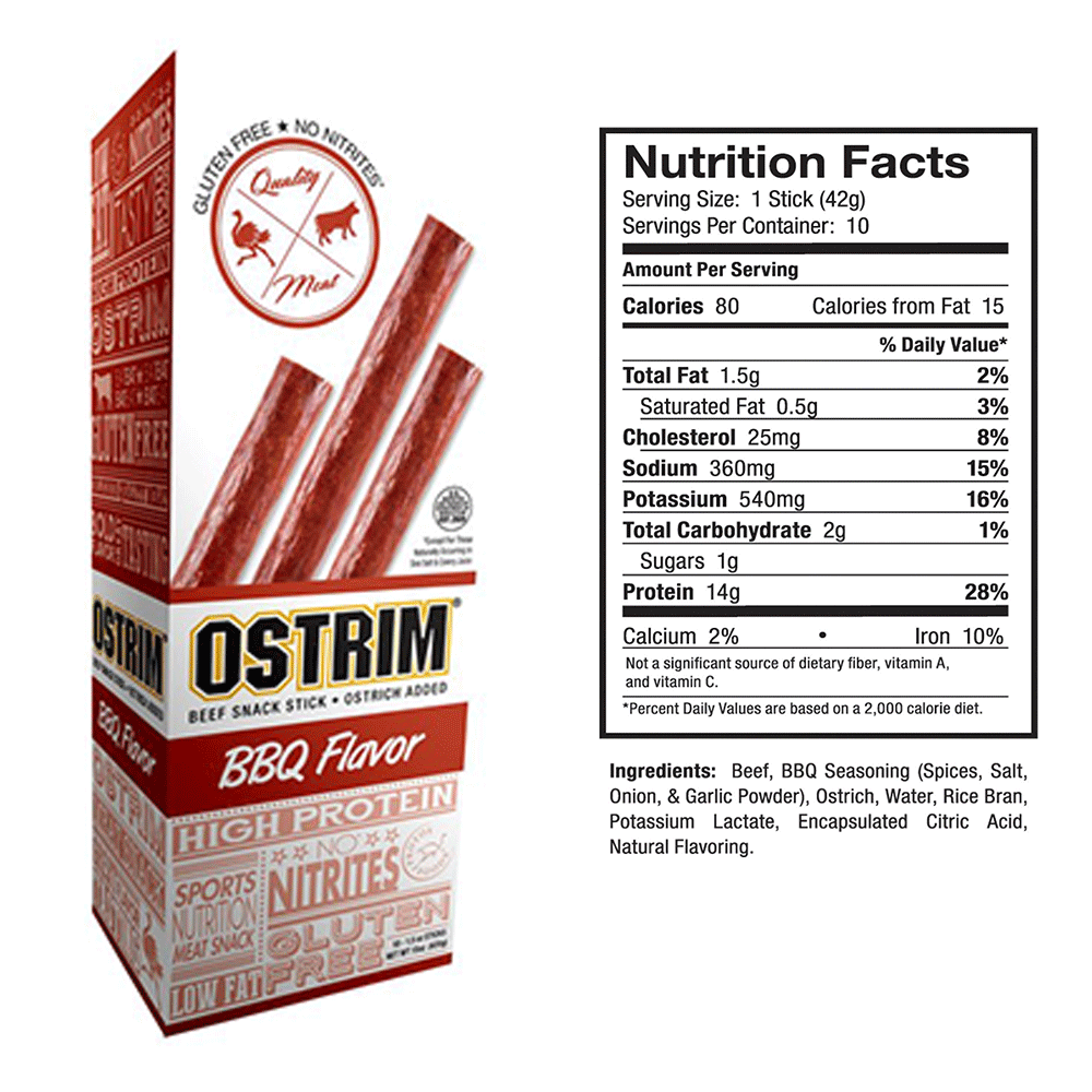 Ostrim BBQ Beef Snack Stick with Nutrition Facts