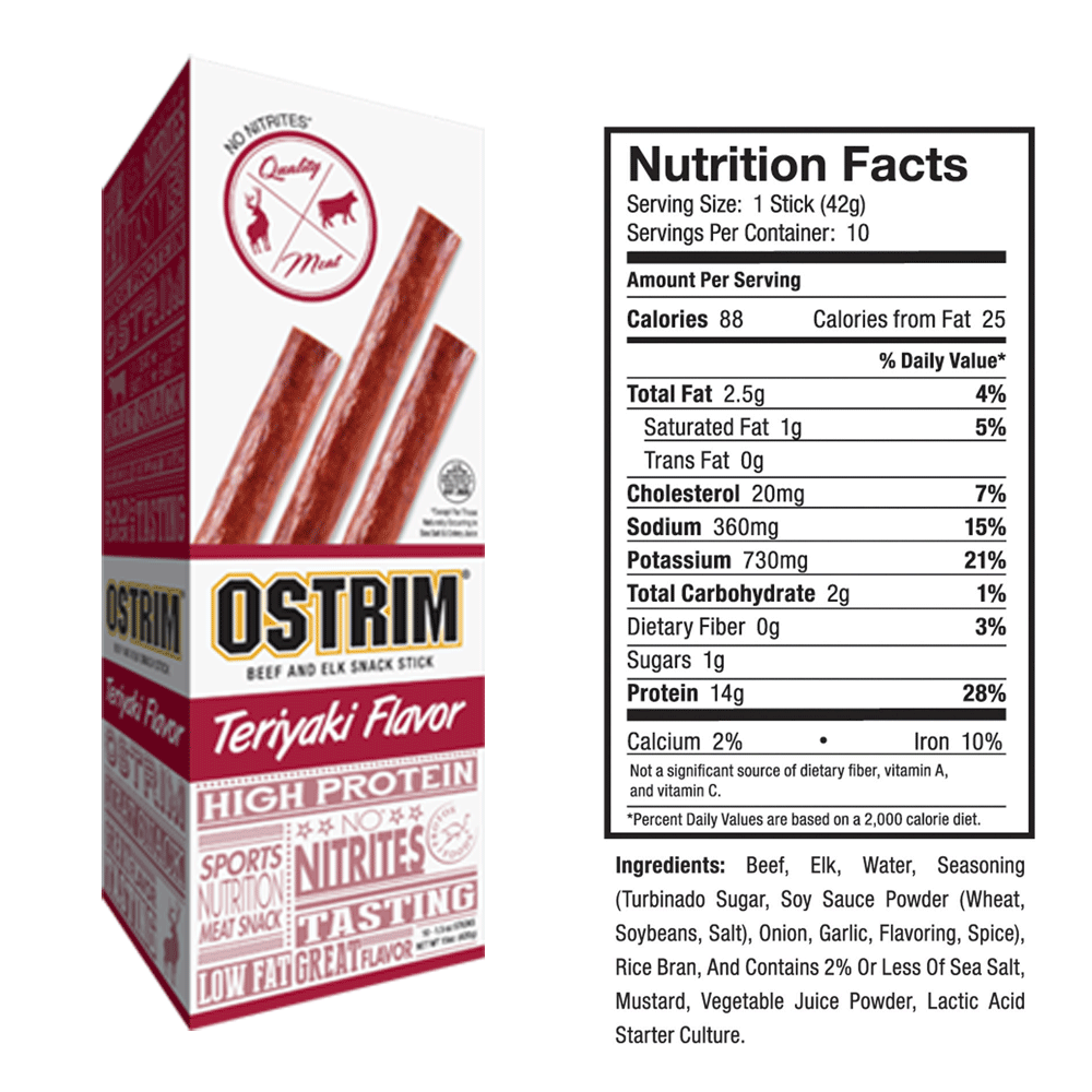 Ostrim Teriyaki Beef & Elk Snack Stick Nutrition Facts