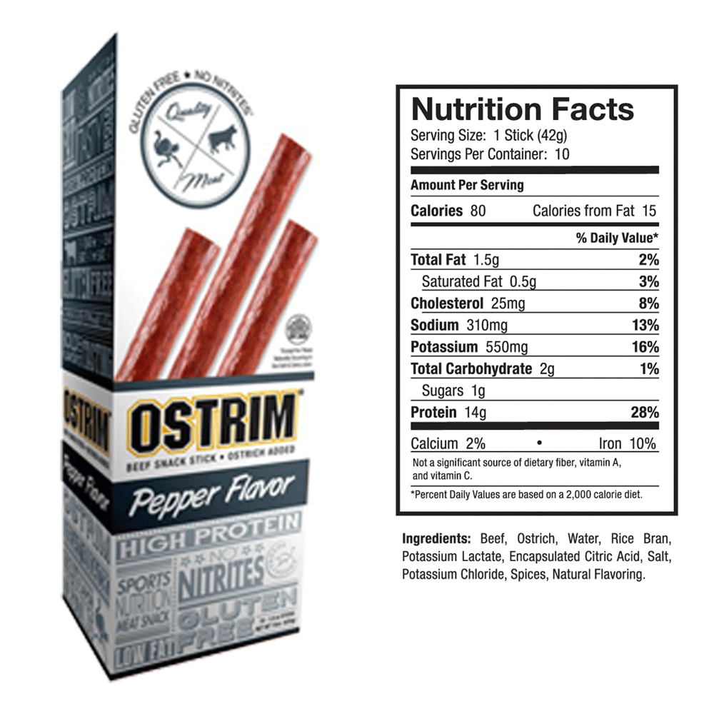 Ostrim Pepper Flavor Beef & Ostrich Snack Stick - Nutrition Facts