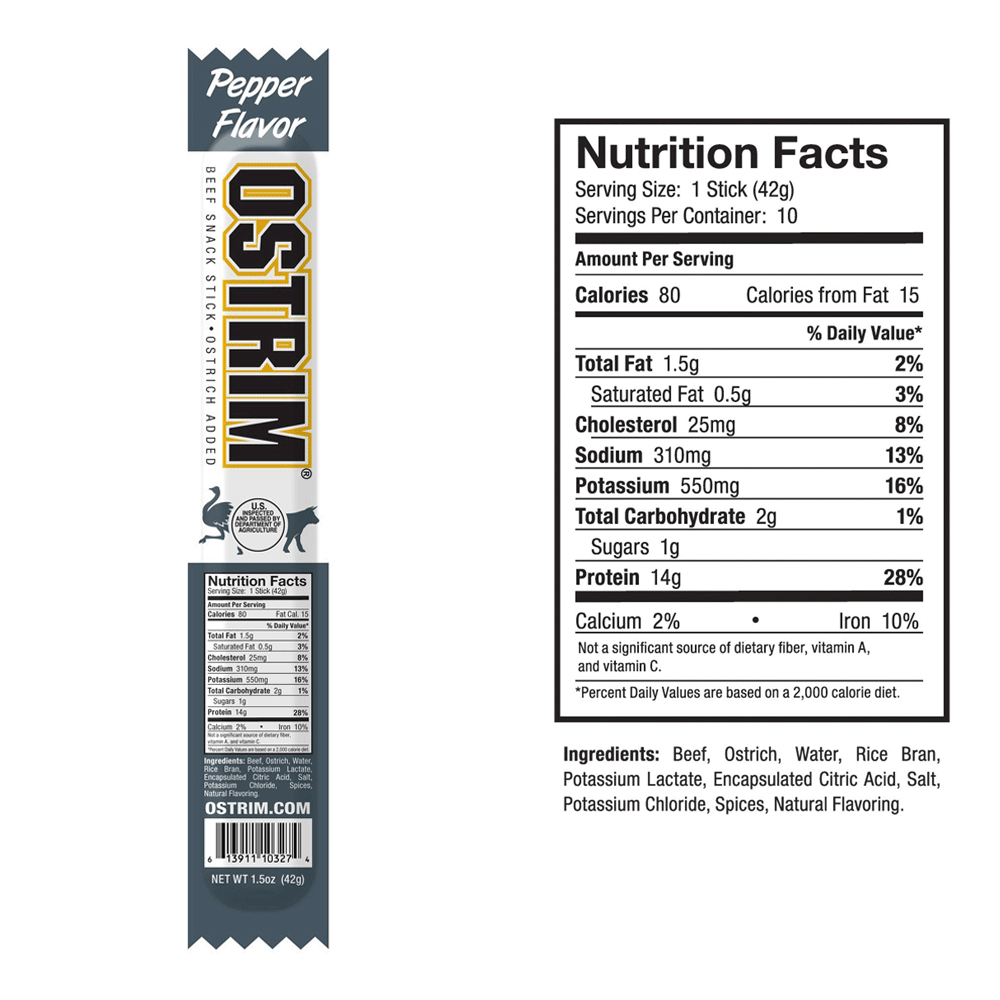 Ostrim Pepper Flavor Beef Snack Stick Nutrition Facts