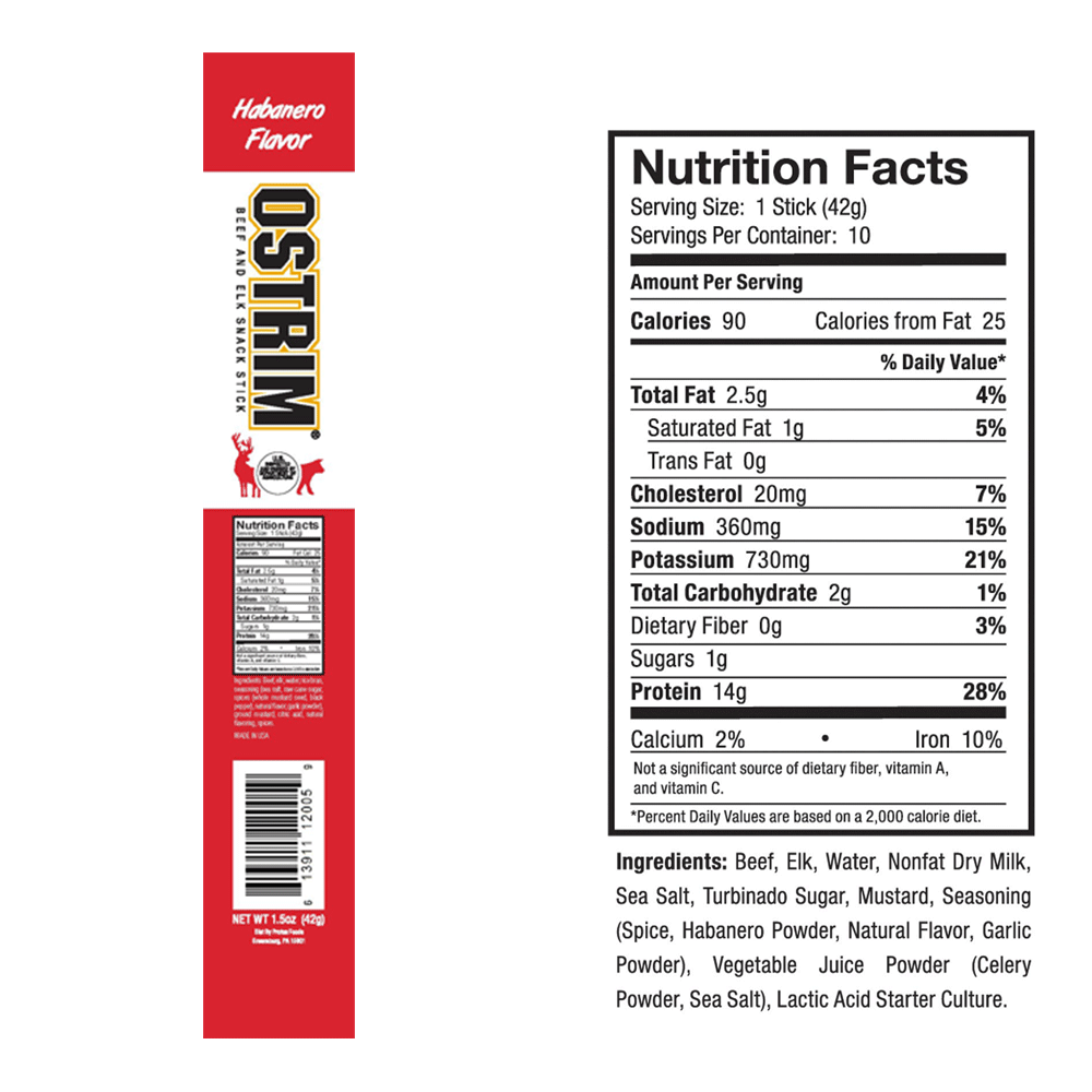 Ostrim Habanero Flavor Beef & Elk Snack Stick nutrition facts.