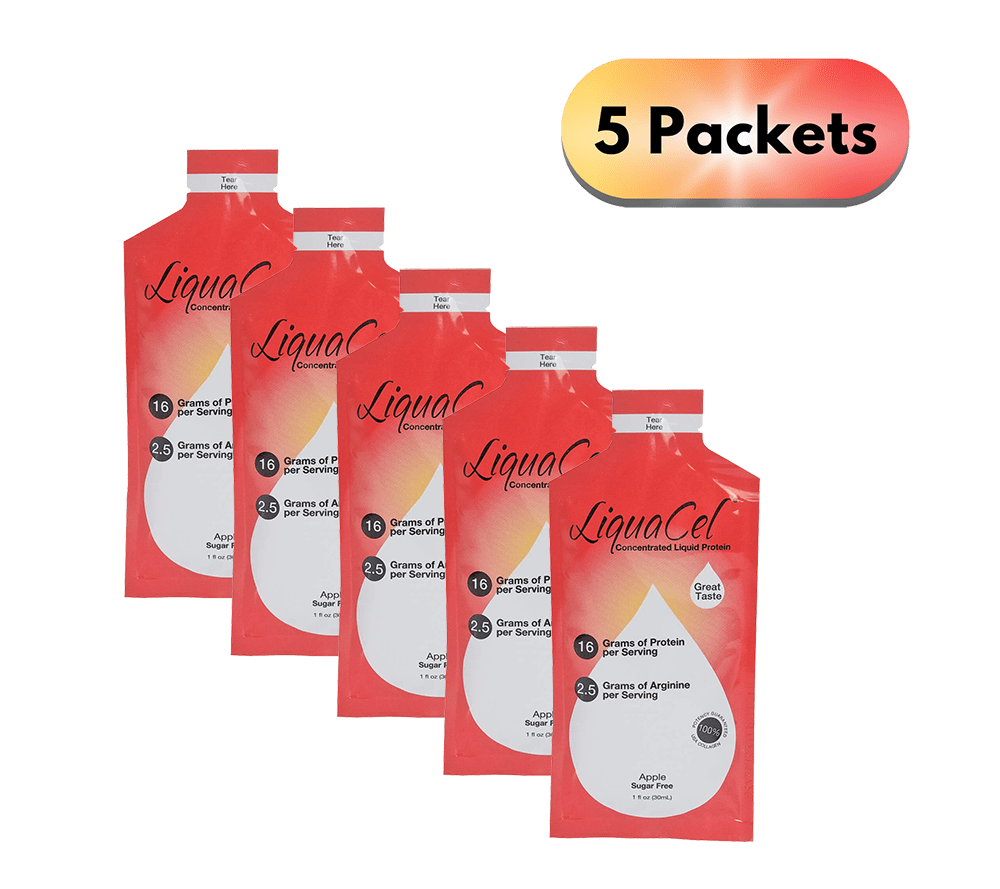 5 packets of Apple LiquaCel protein supplement
