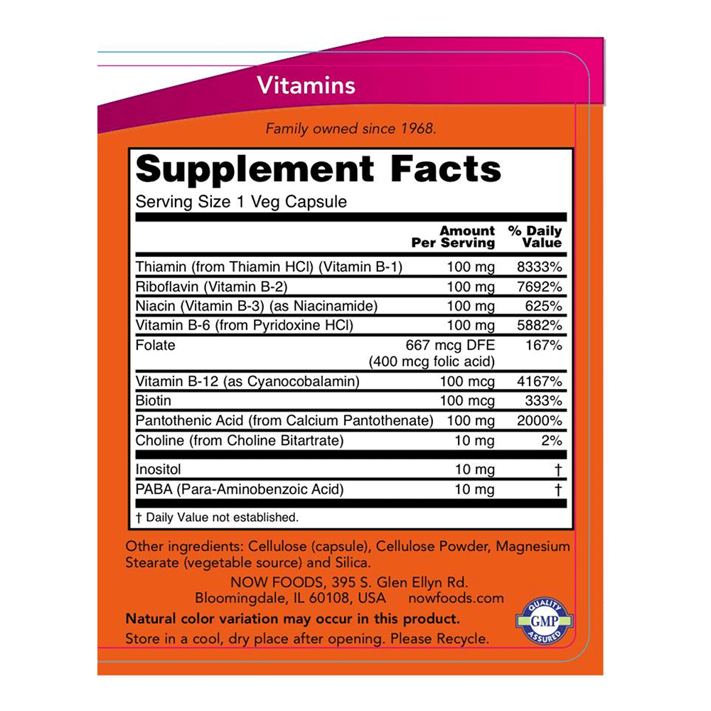 NOW Foods B100 100ct Supplement Facts