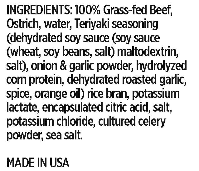 Beef & Ostrich Teriyaki ingredients list