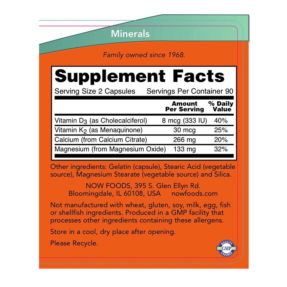 Minerals, Vitamin D3, K2, Calcium, Magnesium