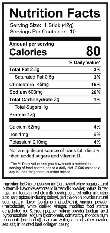 Chicken Ranch Nutrition Facts Label - 80 Calories