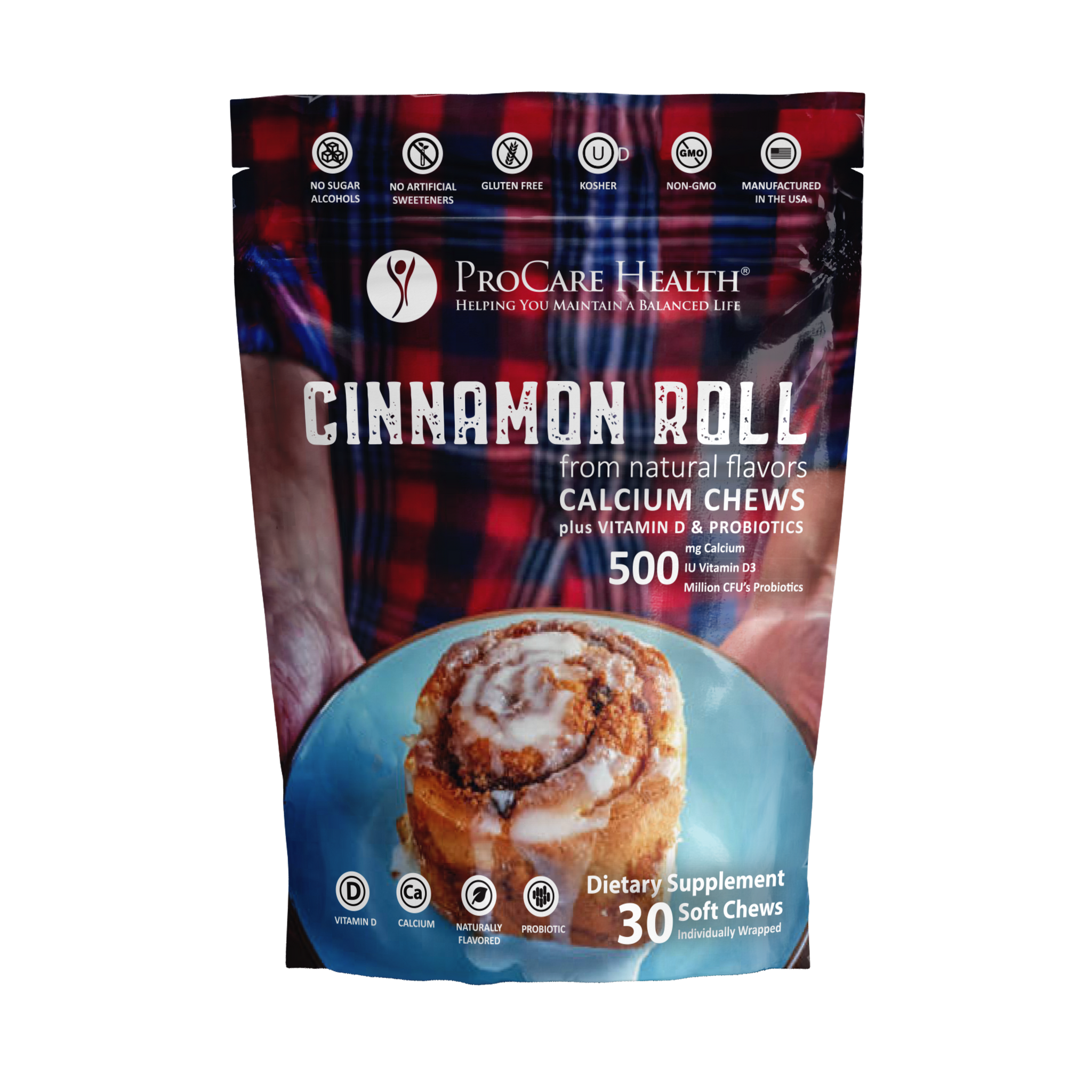 Calcium Soft Chew | Cinnamon Roll packaging showcasing bariatric calcium chews in a 30 count bundle.