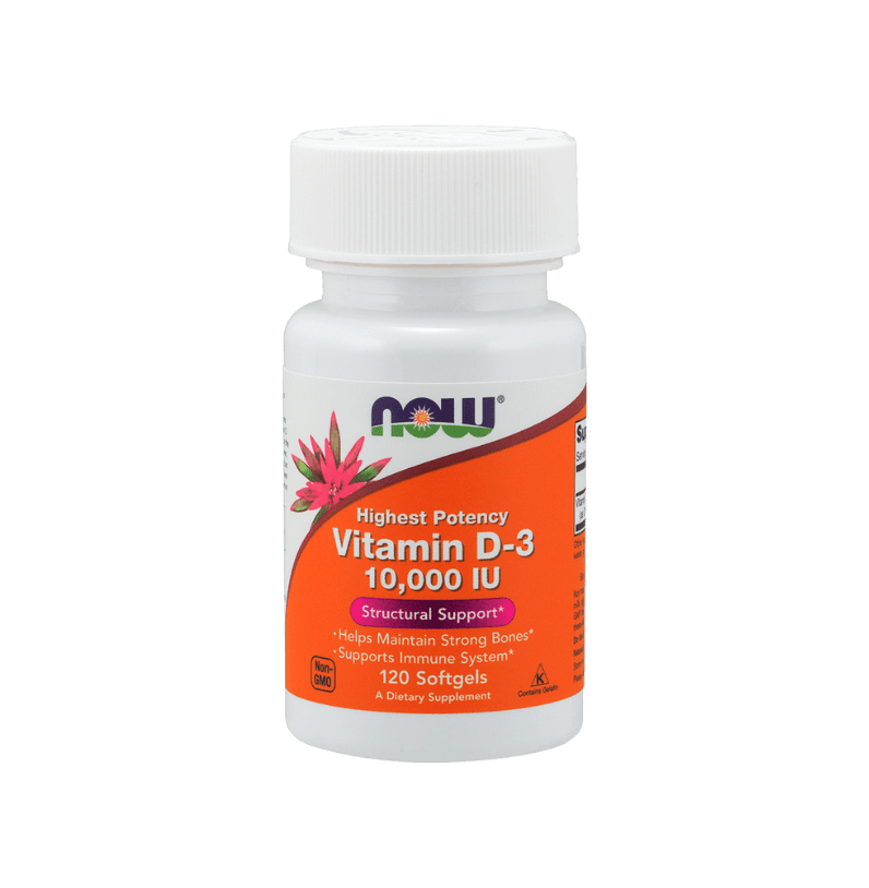 NOW Vitamin D-3 10,000 IU bottle (120 softgels)
