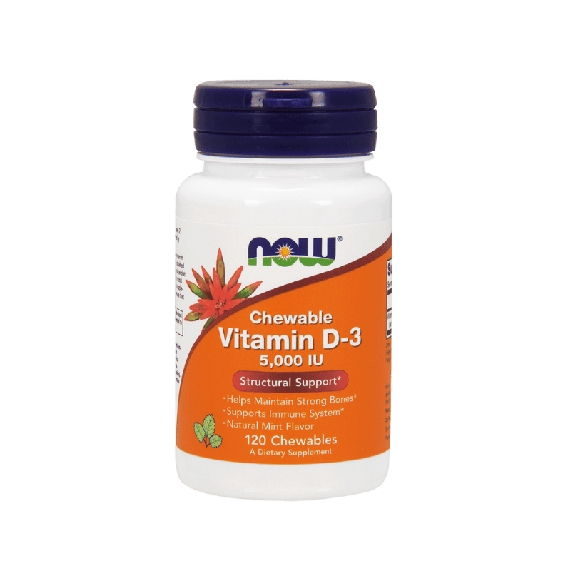 NOW Vitamin D-3 5,000 IU bottle, mint flavored