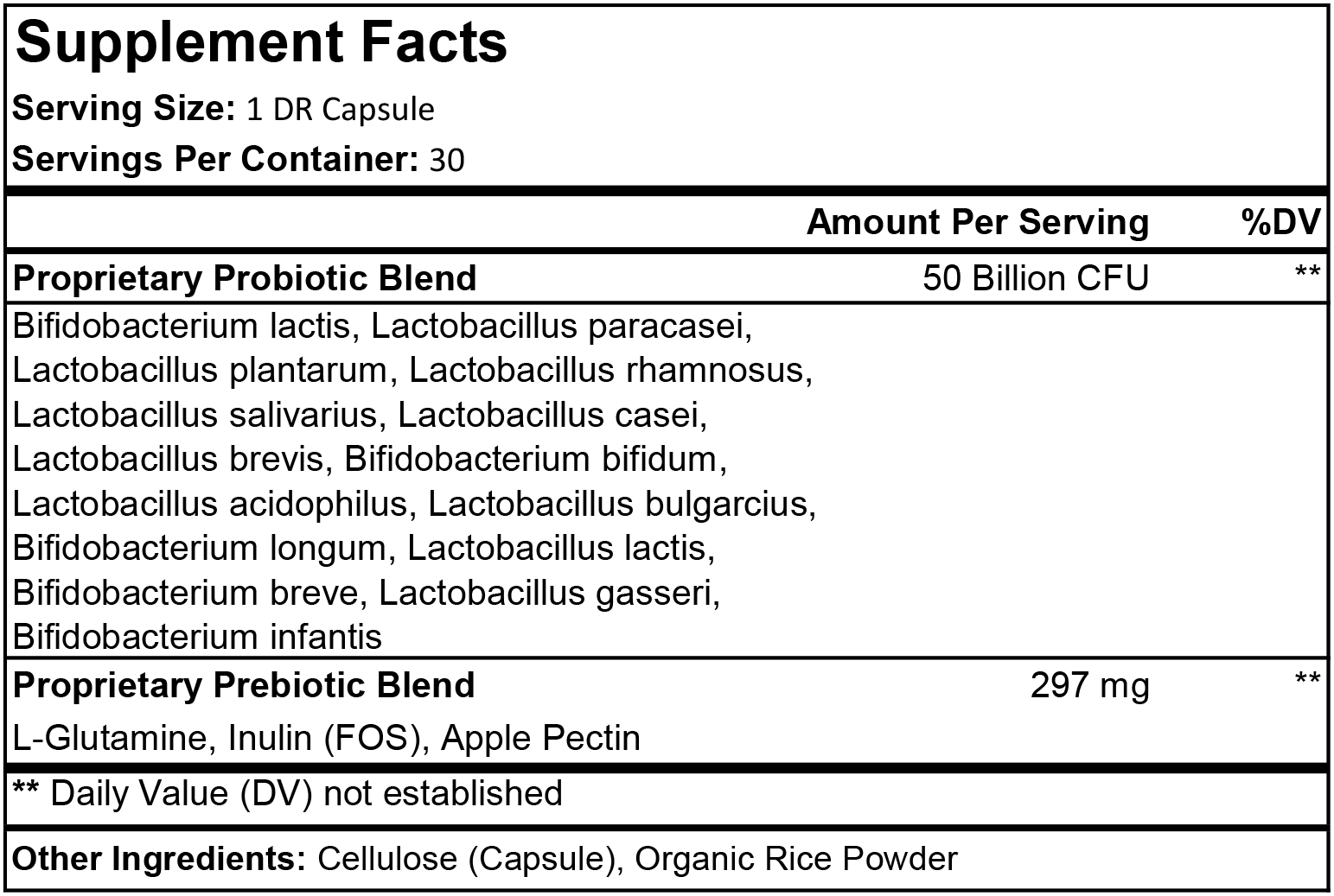 ProCare-50Bill Probiotic Supplement Facts