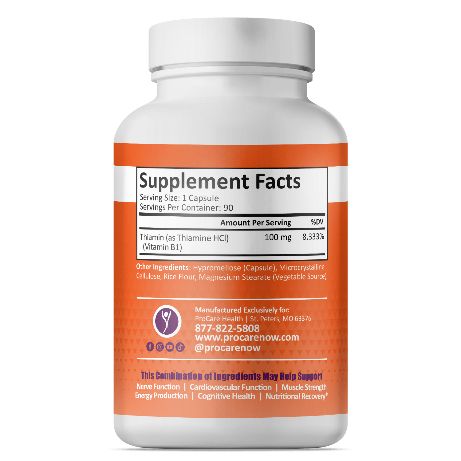 Thiamine (Vitamin B1) supplement bottle - ProCare, 100mg