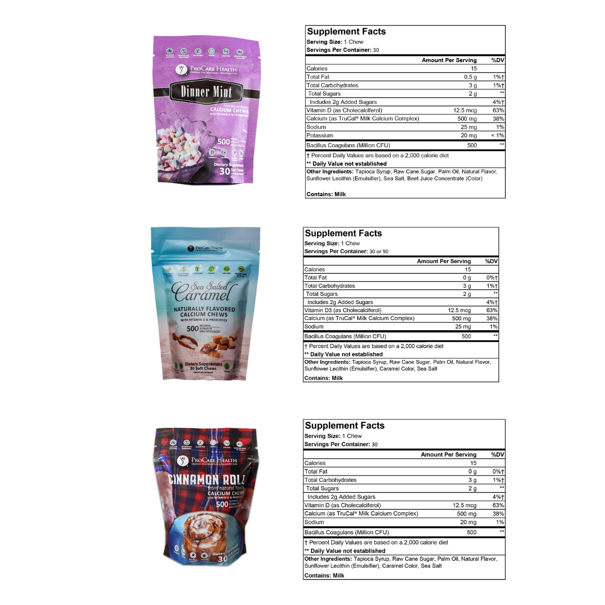 Variety calcium chew supplement facts