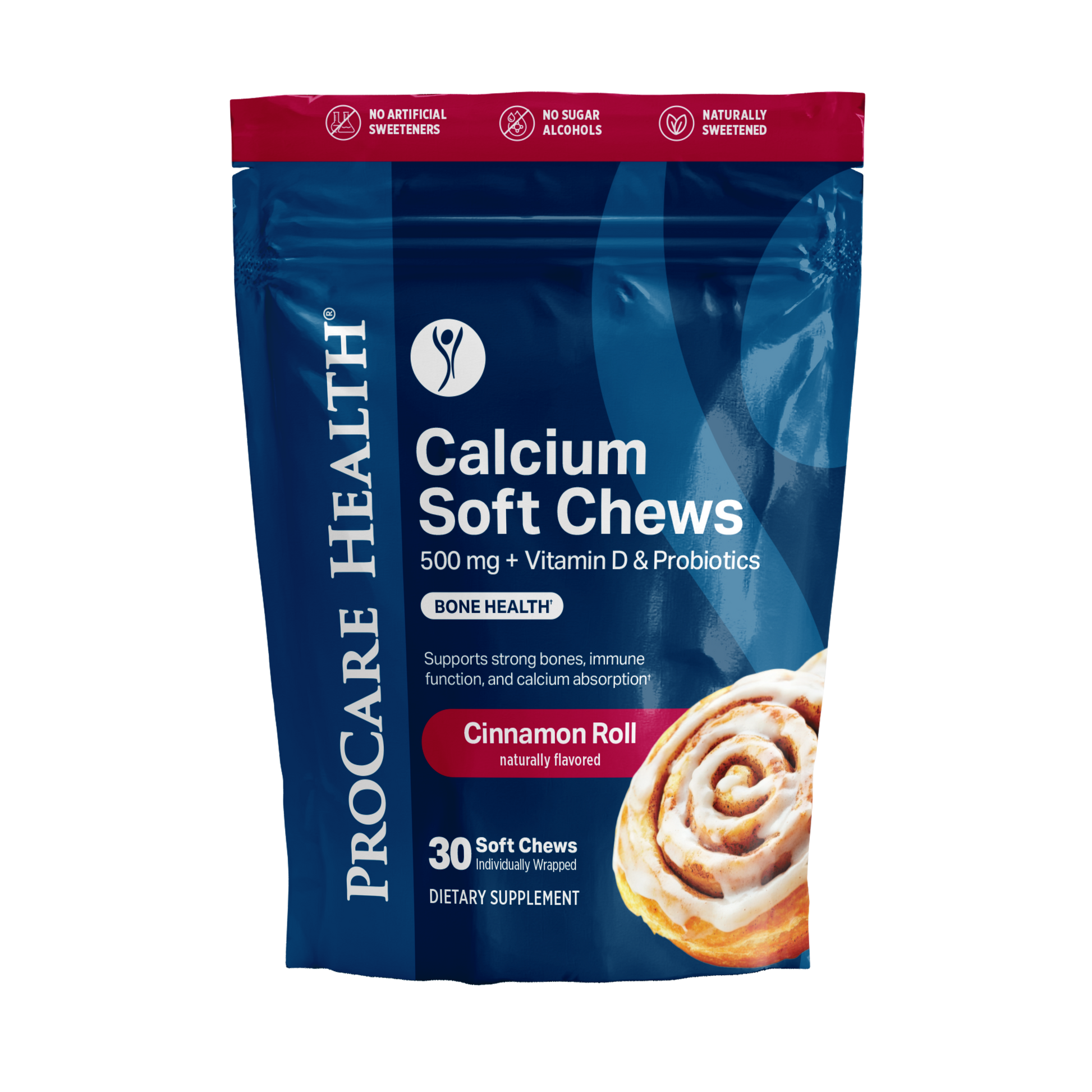 Calcium Soft Chew | Cinnamon Roll packaging showcasing bariatric calcium chews in a 30 count bag