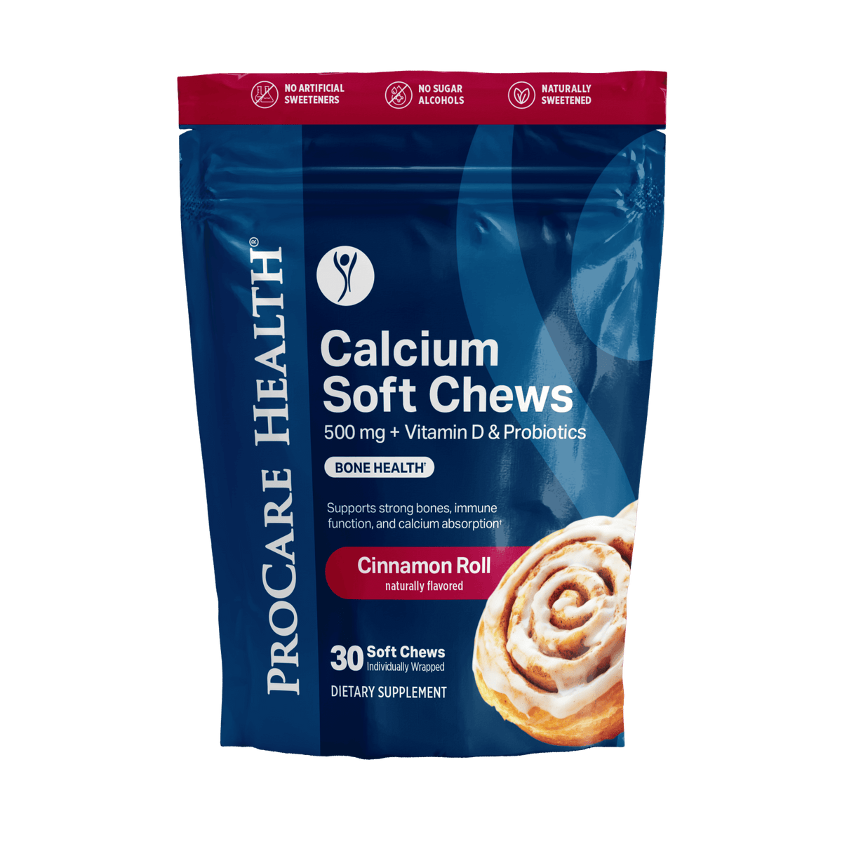 Calcium Soft Chew | Cinnamon Roll packaging showcasing bariatric calcium chews in a 30 count bag
