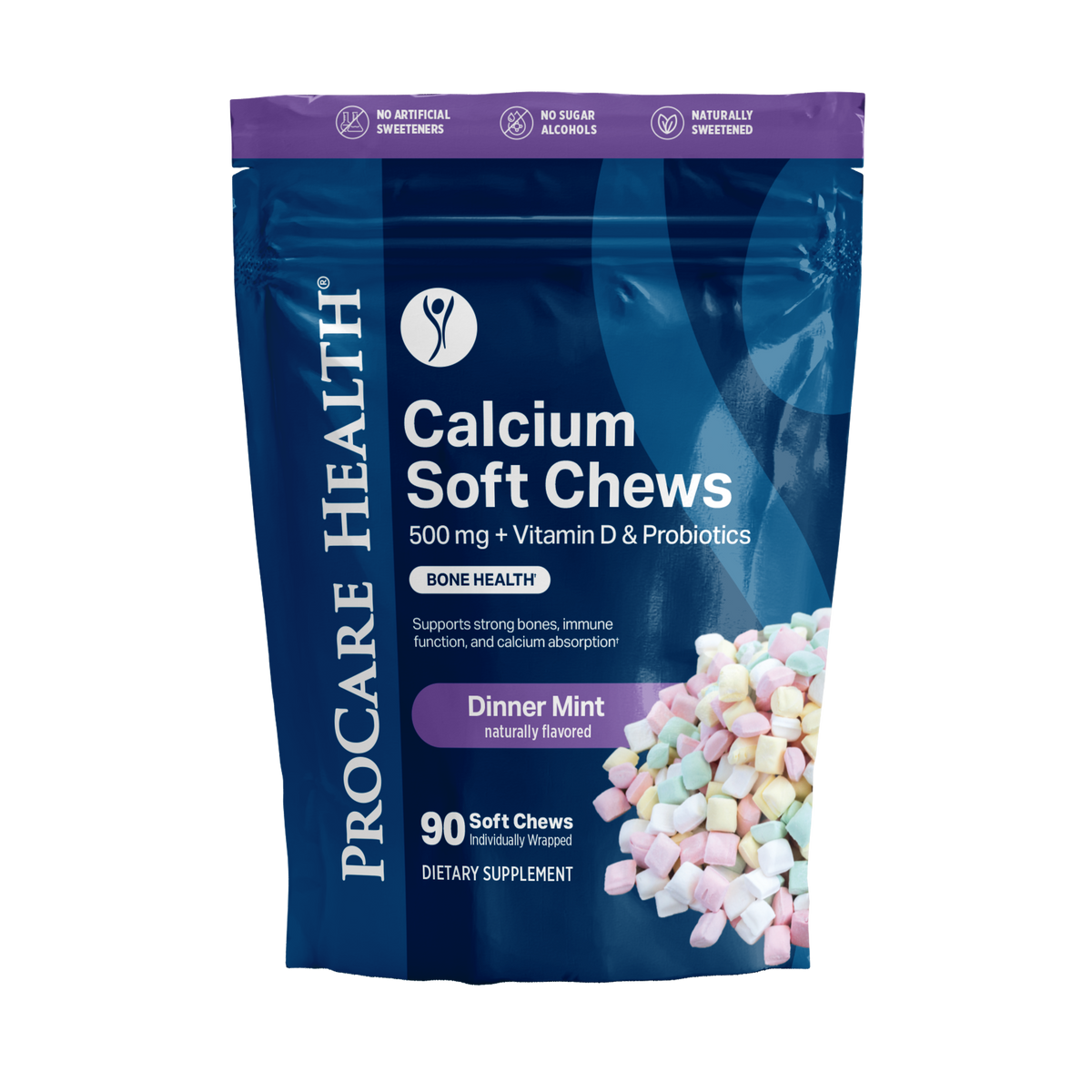 Calcium Soft Chew | Dinner Mint - Calcium Chews for bone health in 90 count packages a creamy mint flavor